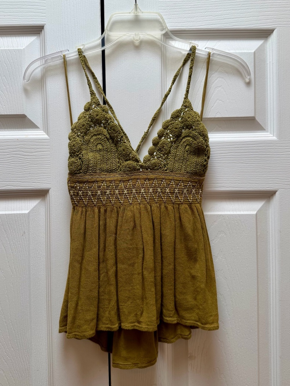Free People Crochet Olive Green Cami